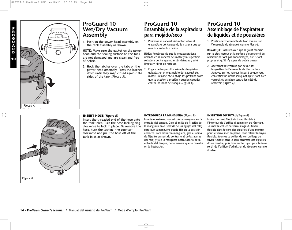 Proguard 10 wet/dry vacuum assembly | ProTeam ProGuard 20 User Manual | Page 16 / 48