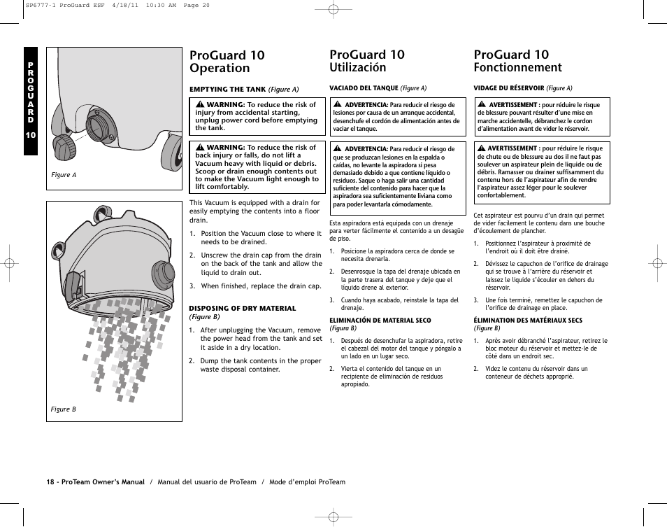 Proguard 10 operation, Proguard 10 utilización, Proguard 10 fonctionnement | ProTeam ProGuard 20 User Manual | Page 20 / 48