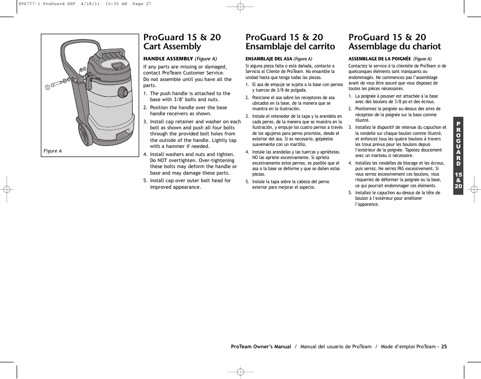 Proguard 15 & 20 cart assembly, Proguard 15 & 20 assemblage du chariot, Proguard 15 & 20 ensamblaje del carrito | ProTeam ProGuard 20 User Manual | Page 27 / 48