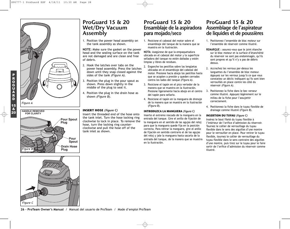 Proguard 15 & 20 wet/dry vacuum assembly | ProTeam ProGuard 20 User Manual | Page 28 / 48