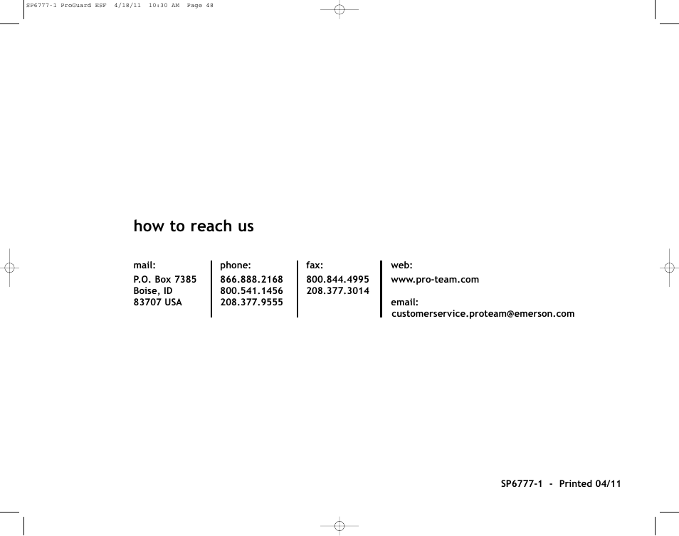 How to reach us | ProTeam ProGuard 20 User Manual | Page 48 / 48
