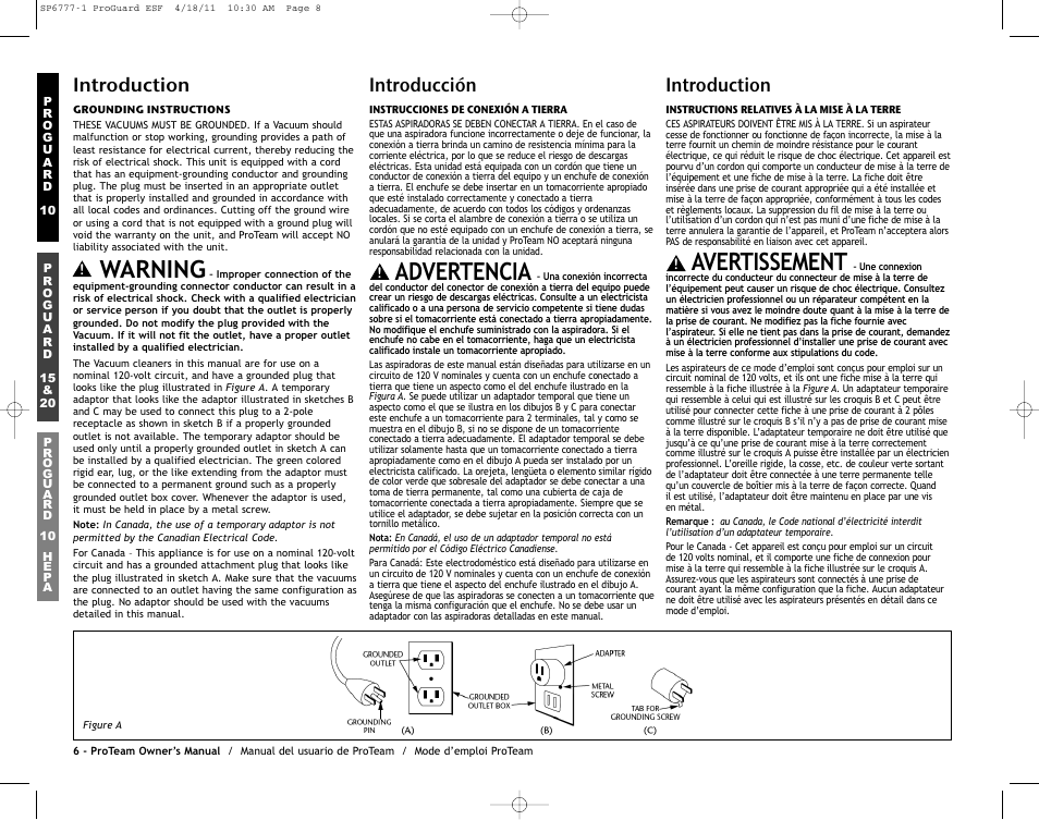Warning, Advertencia, Avertissement | Introduction, Introducción | ProTeam ProGuard 20 User Manual | Page 8 / 48
