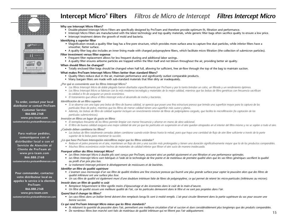 Intercept micro, Genuine proteam | ProTeam ProForce 1200XP HEPA User Manual | Page 17 / 20