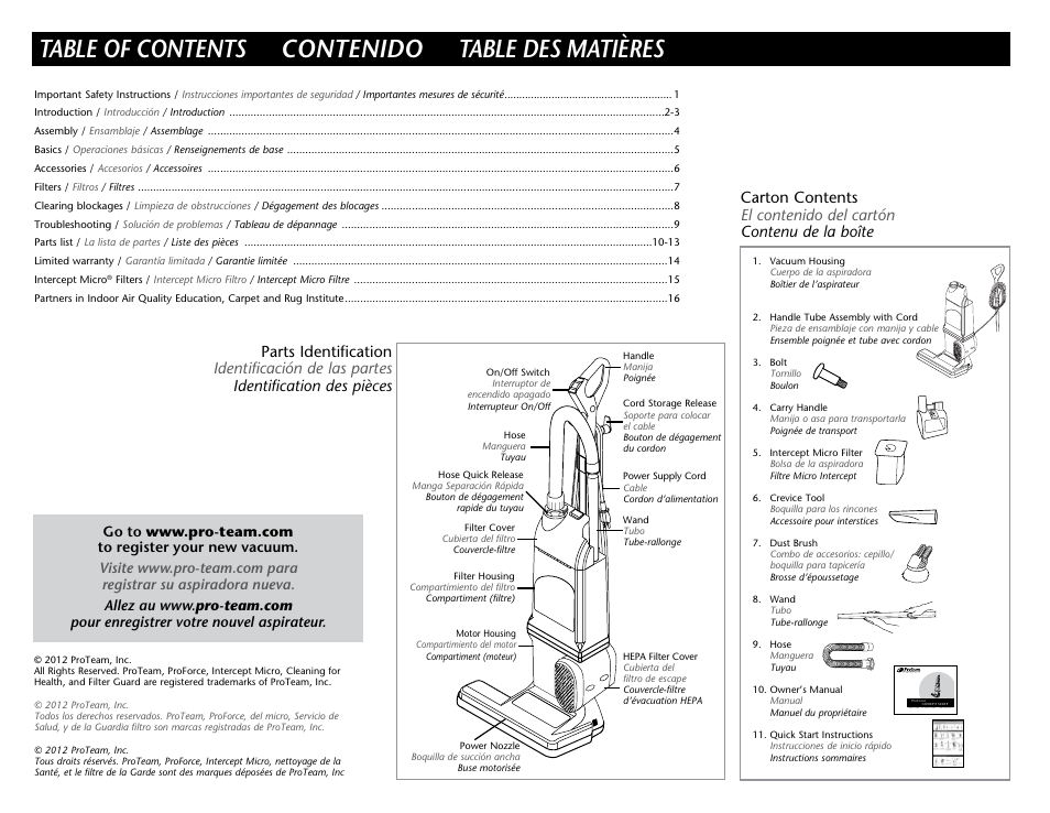 ProTeam ProForce 1200XP HEPA User Manual | Page 2 / 20