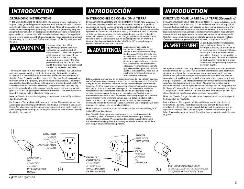 Introduction, Introducción, Warning | Avertissement, A) (b) | ProTeam ProForce 1200XP HEPA User Manual | Page 5 / 20