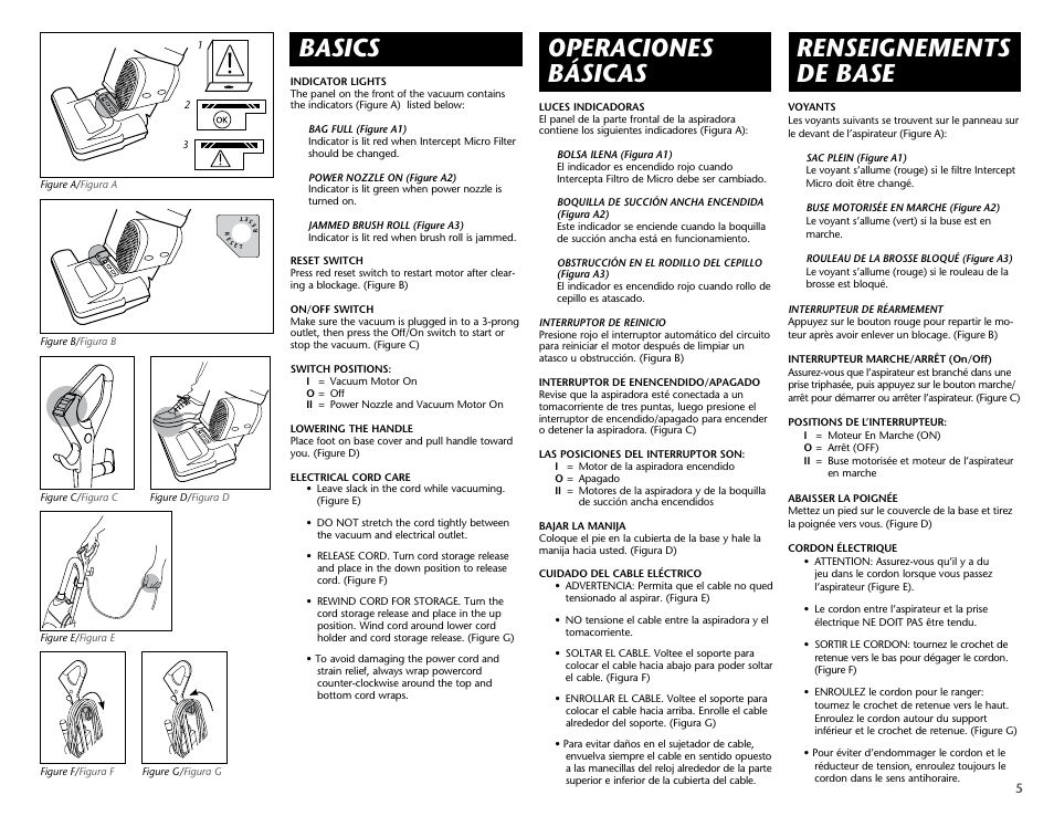 Basics, Operaciones básicas, Renseignements de base | ProTeam ProForce 1200XP HEPA User Manual | Page 7 / 20