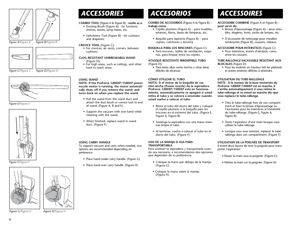 Accessories, Accesorios, Accessoires | ProTeam ProForce 1200XP HEPA User Manual | Page 8 / 20