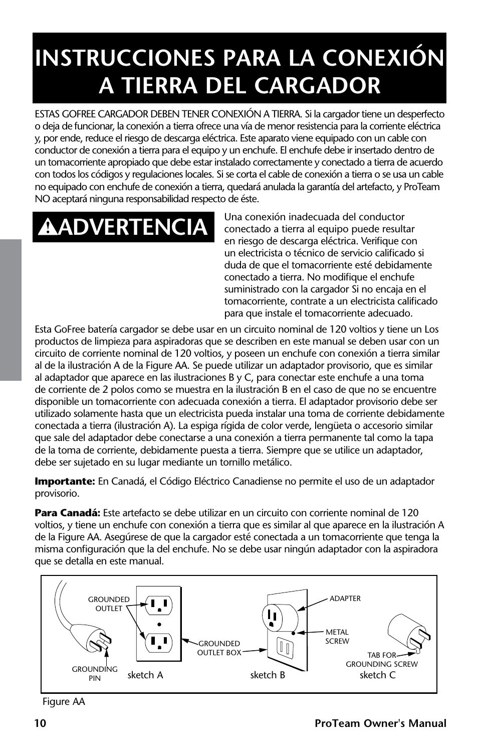 Advertencia | ProTeam GoFree Pro Battery User Manual | Page 12 / 28