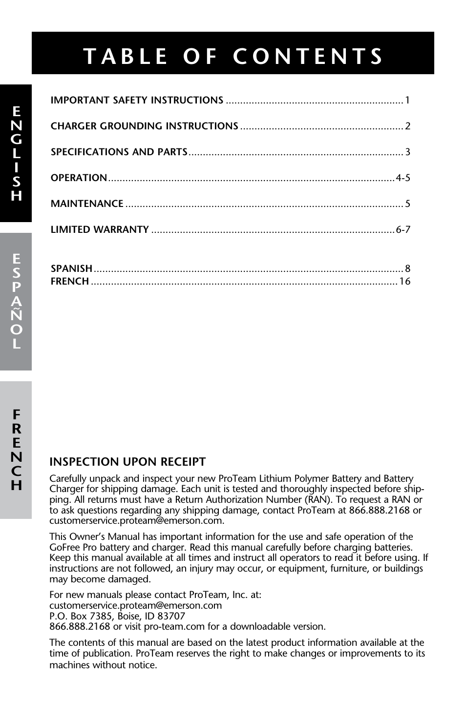 ProTeam GoFree Pro Battery User Manual | Page 2 / 28