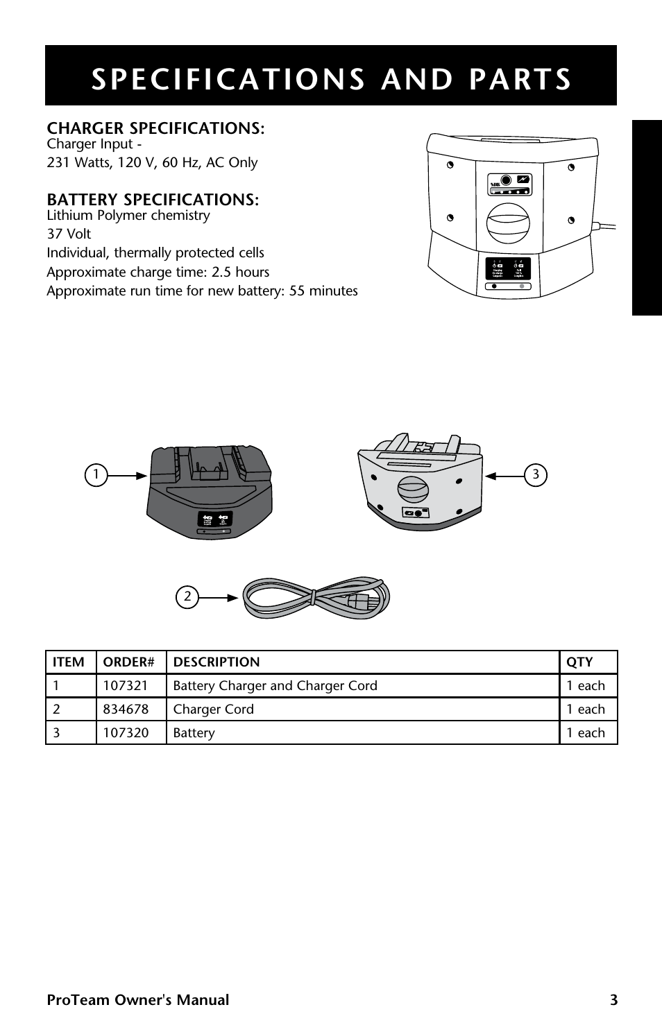 Specifications and parts | ProTeam GoFree Pro Battery User Manual | Page 5 / 28
