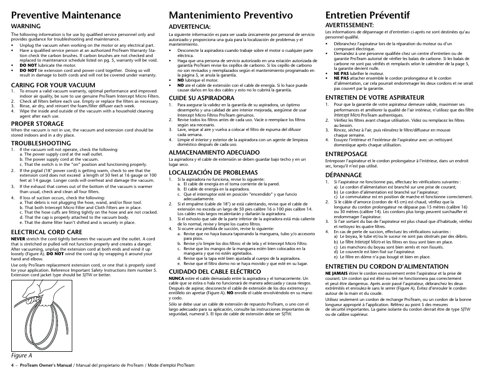 Preventive maintenance, Mantenimiento preventivo, Entretien préventif | ProTeam Sierra User Manual | Page 6 / 24