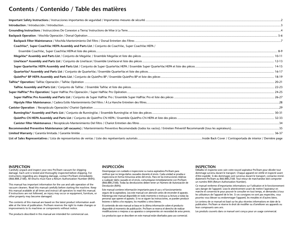 ProTeam TailVac User Manual | Page 3 / 17