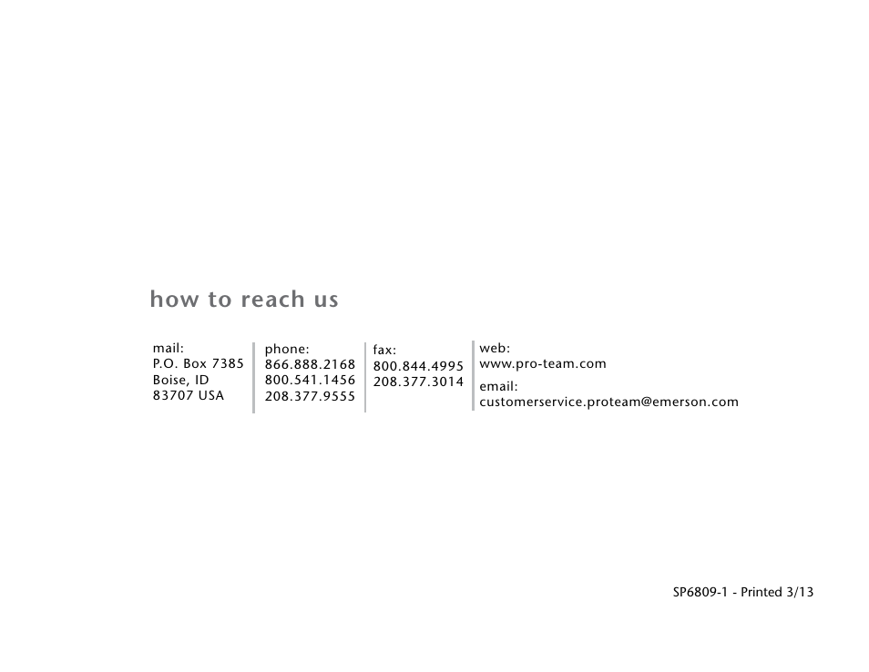 How to reach us | ProTeam Super HalfVac Pro User Manual | Page 16 / 16