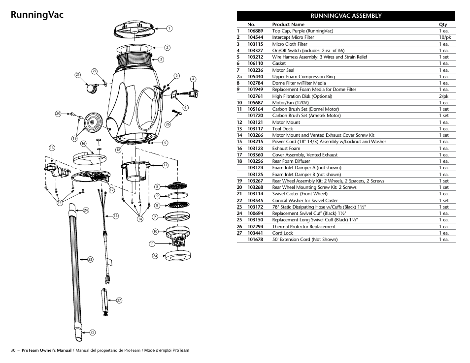 Runningvac, Runningvac assembly | ProTeam Super HalfVac Pro User Manual | Page 5 / 16