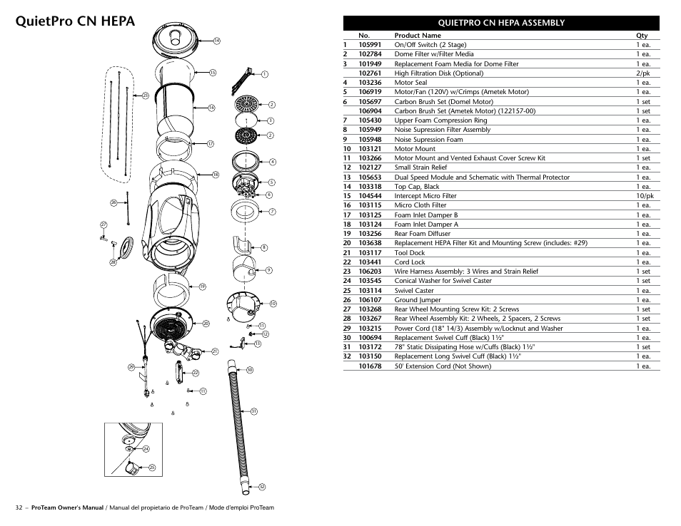 Quietpro cn hepa, Quietpro cn hepa assembly | ProTeam Super HalfVac Pro User Manual | Page 7 / 16