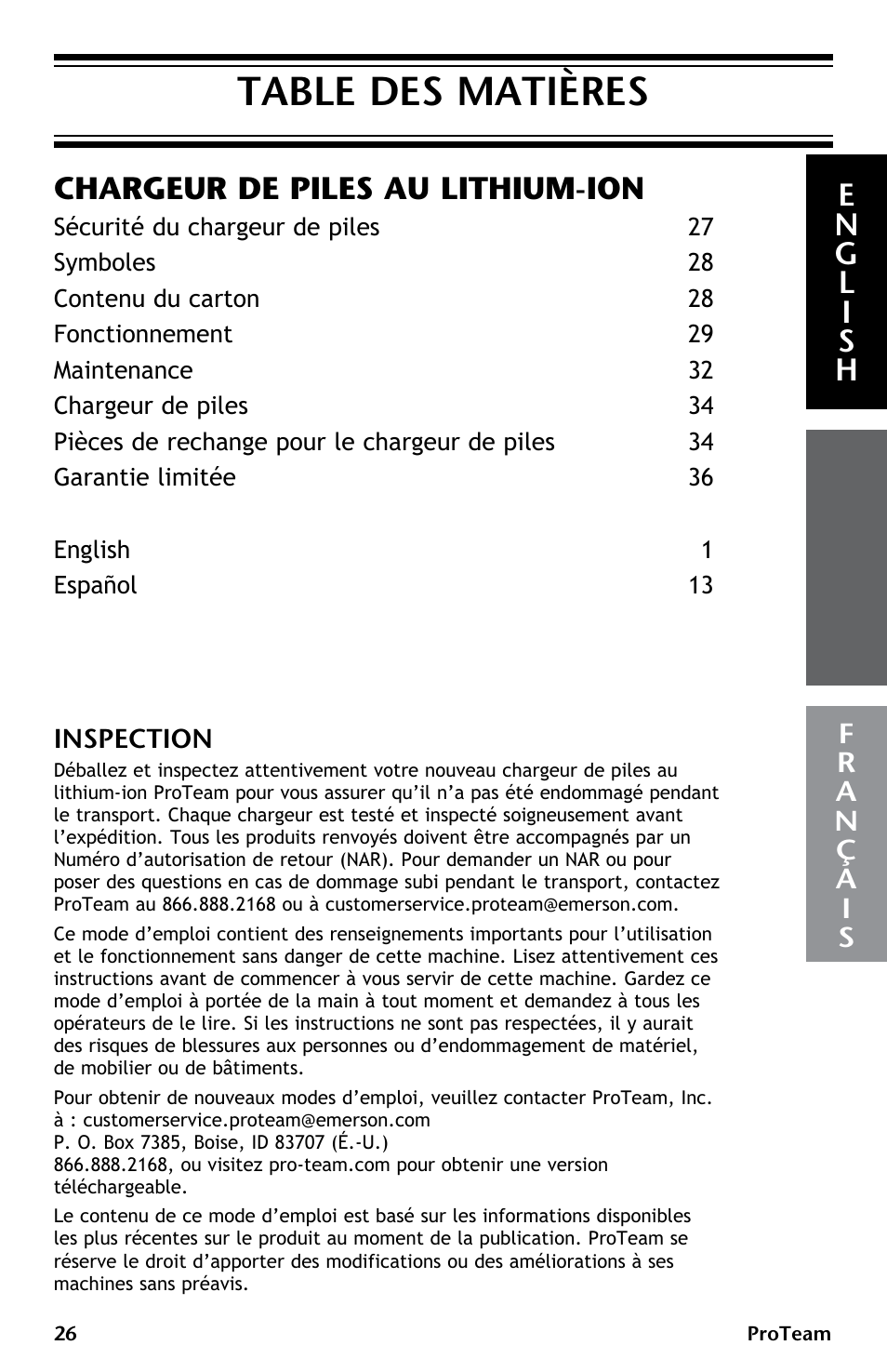 ProTeam ProGuard LI 3 Battery Charger User Manual | Page 26 / 36