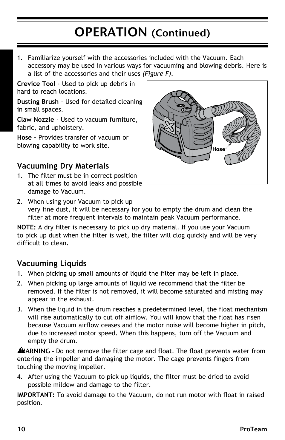 Operation, Continued) | ProTeam ProGuard LI 3 Cordless User Manual | Page 10 / 60