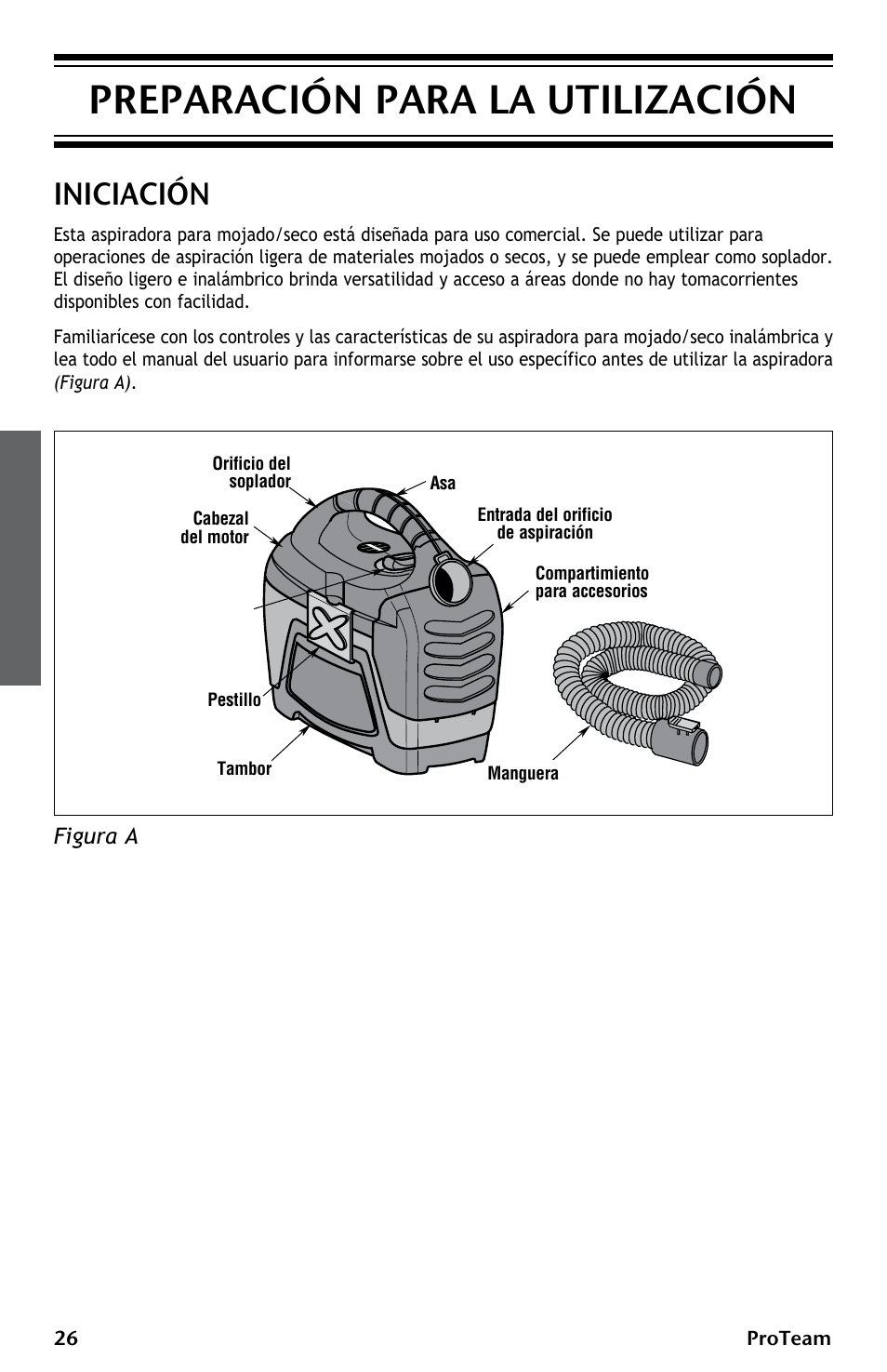 Preparación para la utilización, Iniciación | ProTeam ProGuard LI 3 Cordless User Manual | Page 26 / 60