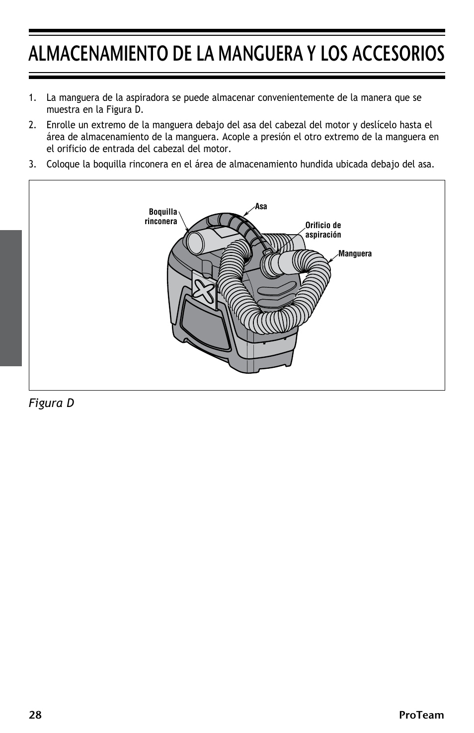 Almacenamiento de la manguera y los accesorios, Figura d | ProTeam ProGuard LI 3 Cordless User Manual | Page 28 / 60