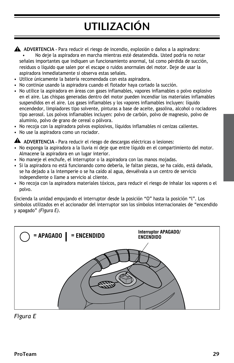 Utilización | ProTeam ProGuard LI 3 Cordless User Manual | Page 29 / 60