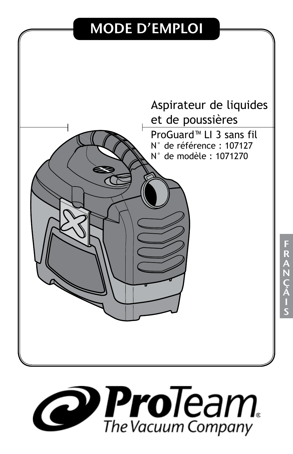 Mode d’emploi, Aspirateur de liquides et de poussières | ProTeam ProGuard LI 3 Cordless User Manual | Page 41 / 60