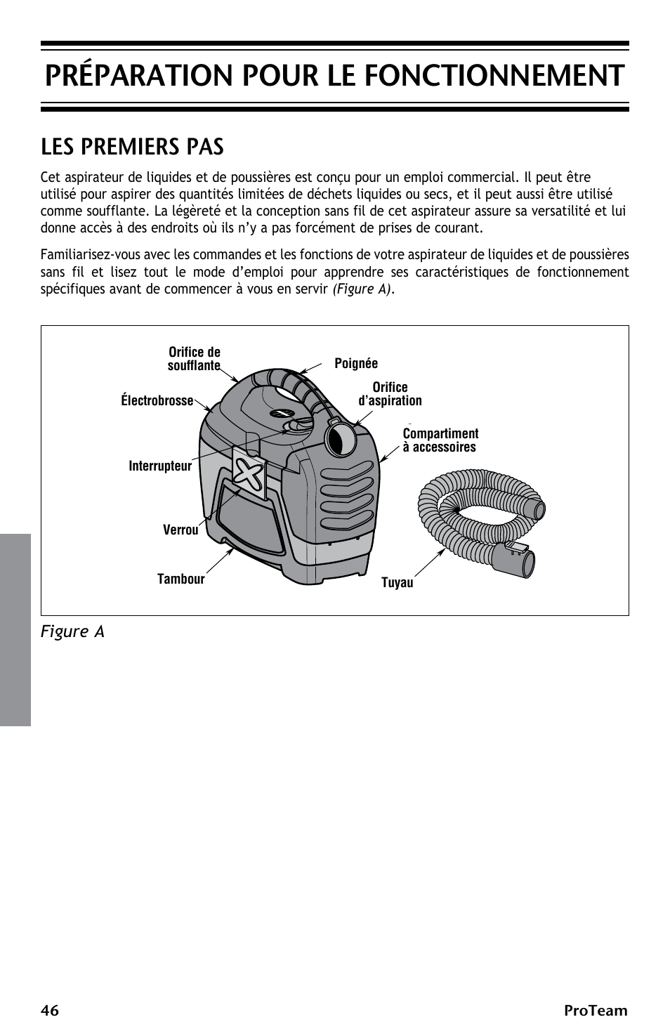 Préparation pour le fonctionnement, Les premiers pas | ProTeam ProGuard LI 3 Cordless User Manual | Page 46 / 60