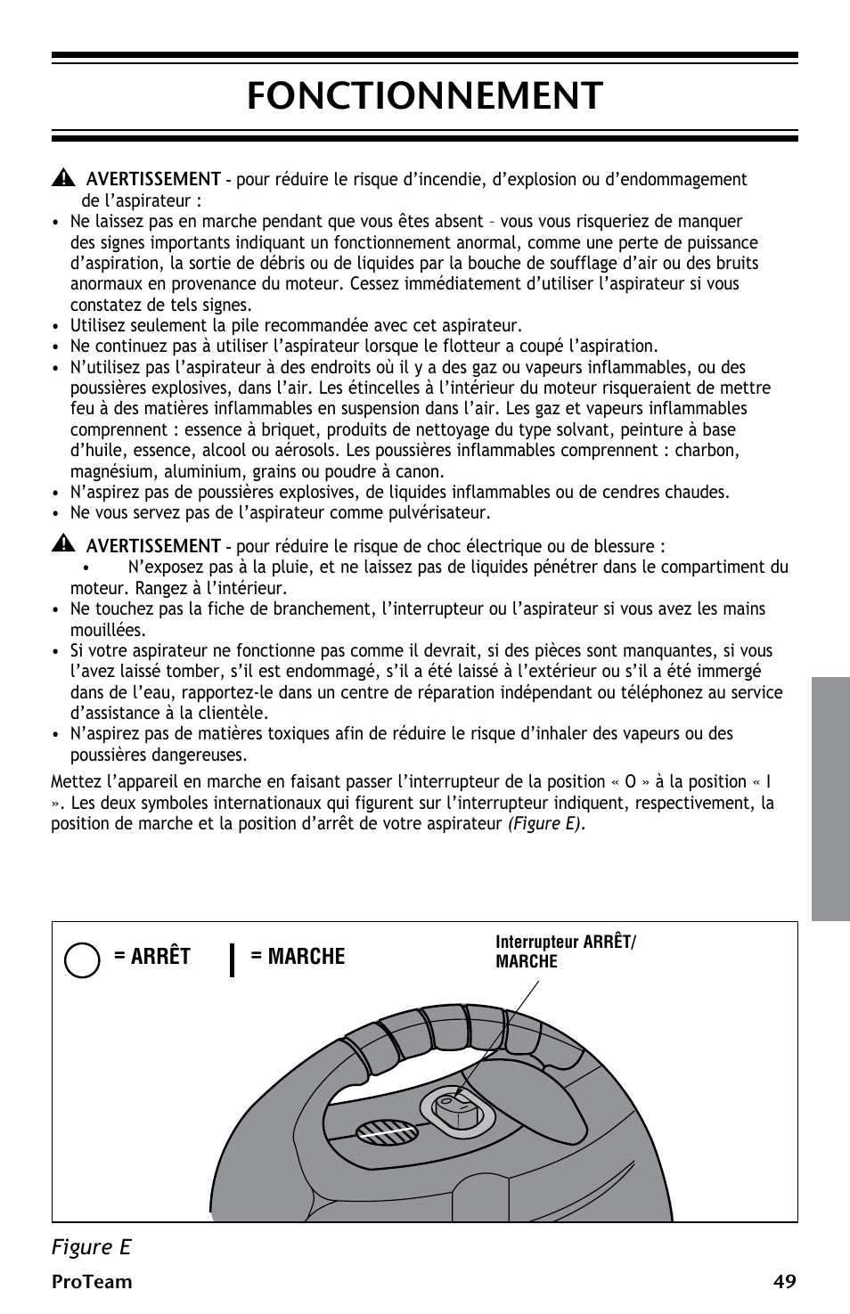 Fonctionnement | ProTeam ProGuard LI 3 Cordless User Manual | Page 49 / 60