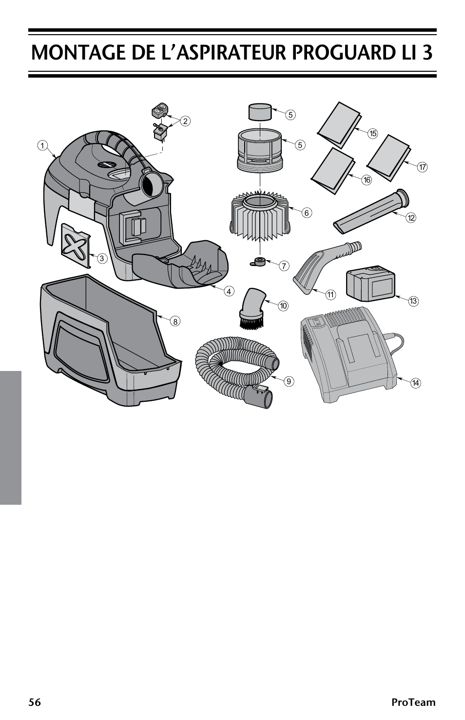 Montage de l’aspirateur proguard li 3 | ProTeam ProGuard LI 3 Cordless User Manual | Page 56 / 60