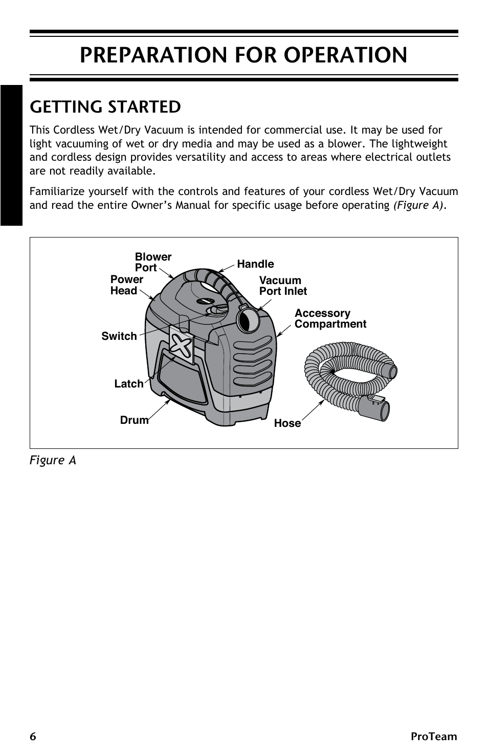 Preparation for operation, Getting started | ProTeam ProGuard LI 3 Cordless User Manual | Page 6 / 60