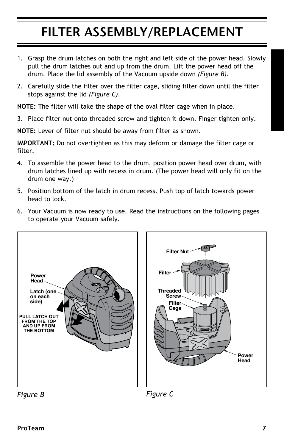 Filter assembly/replacement, Figure b, Figure c | ProTeam ProGuard LI 3 Cordless User Manual | Page 7 / 60