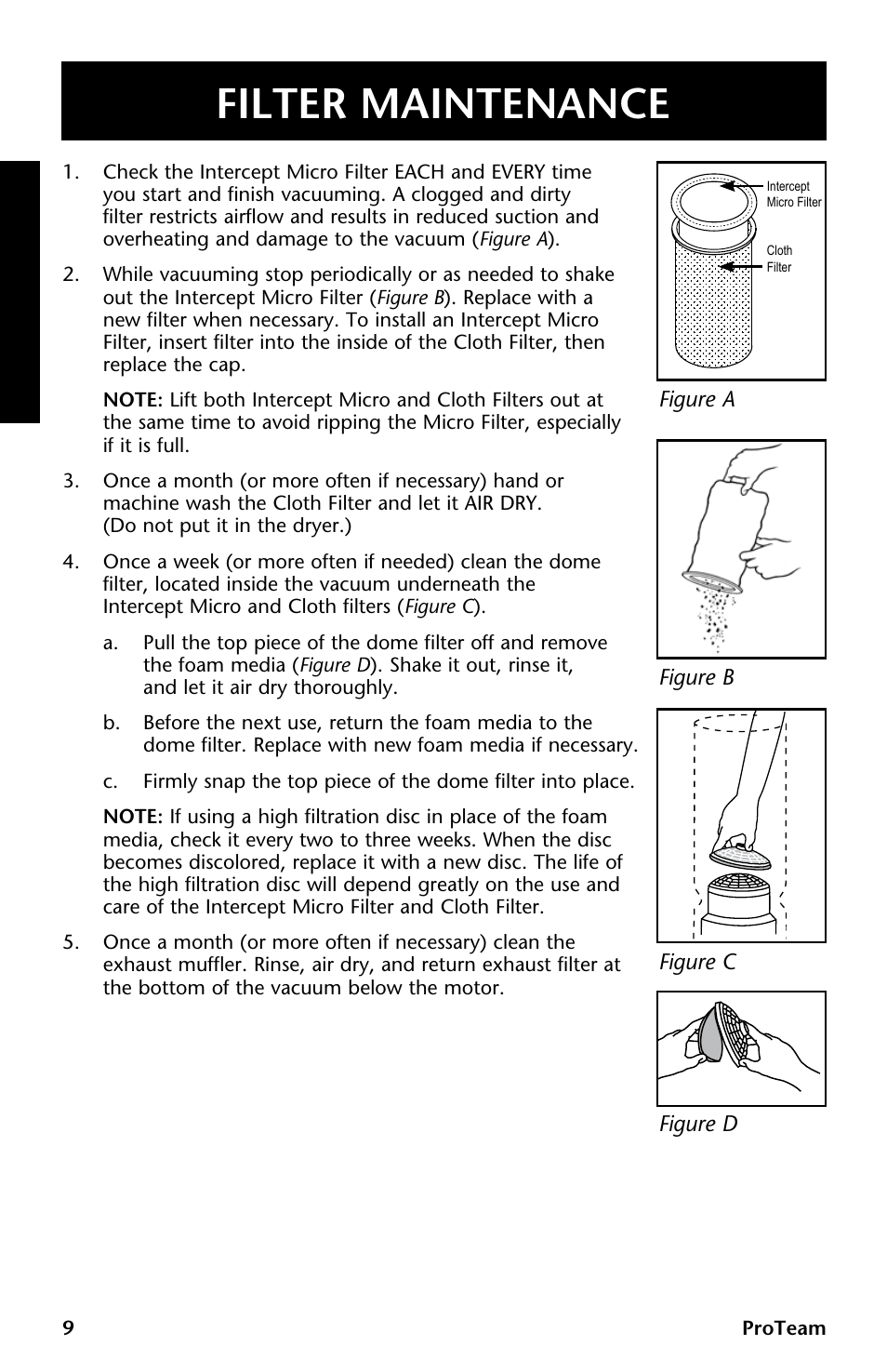 Filter maintenance | ProTeam GoCartVac User Manual | Page 10 / 35