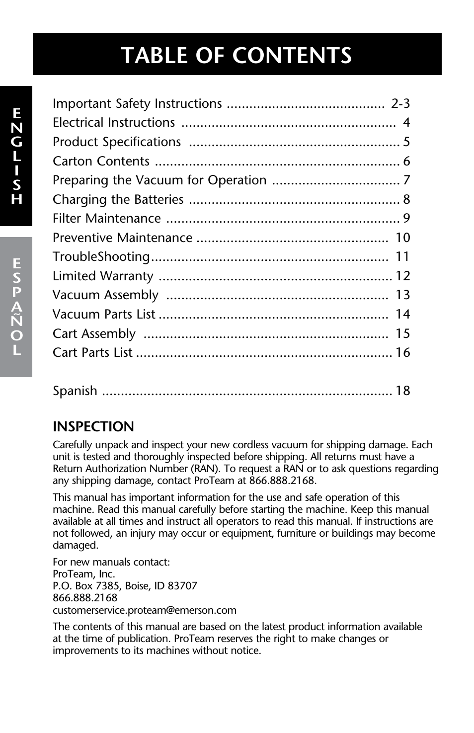 ProTeam GoCartVac User Manual | Page 2 / 35