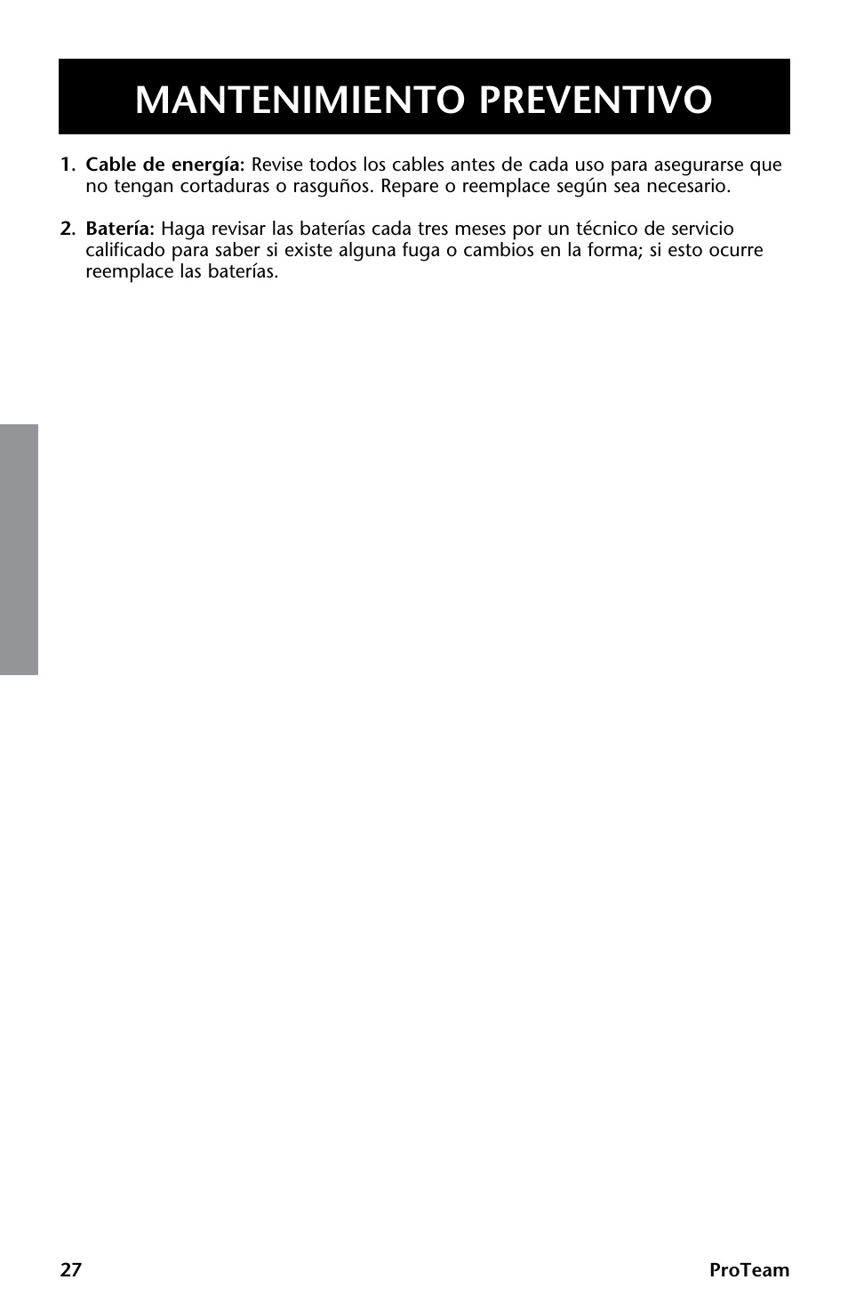 Mantenimiento preventivo | ProTeam GoCartVac User Manual | Page 28 / 35