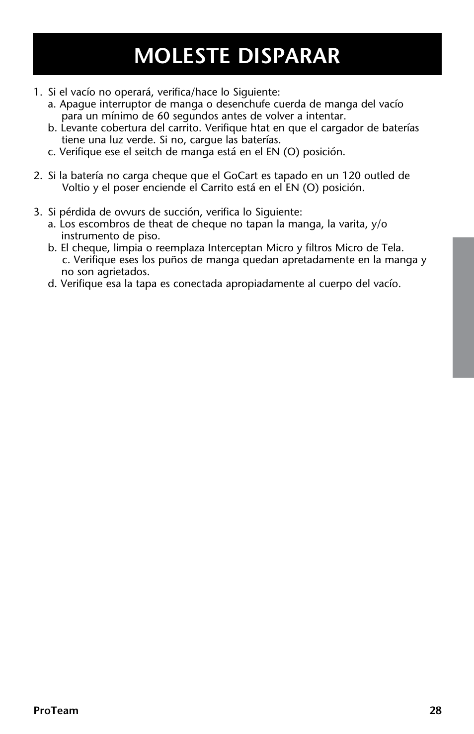 Moleste disparar | ProTeam GoCartVac User Manual | Page 29 / 35