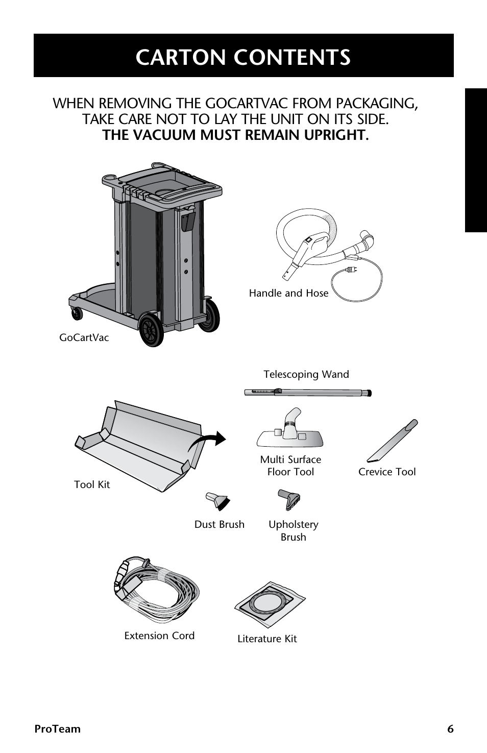 Carton contents | ProTeam GoCartVac User Manual | Page 7 / 35