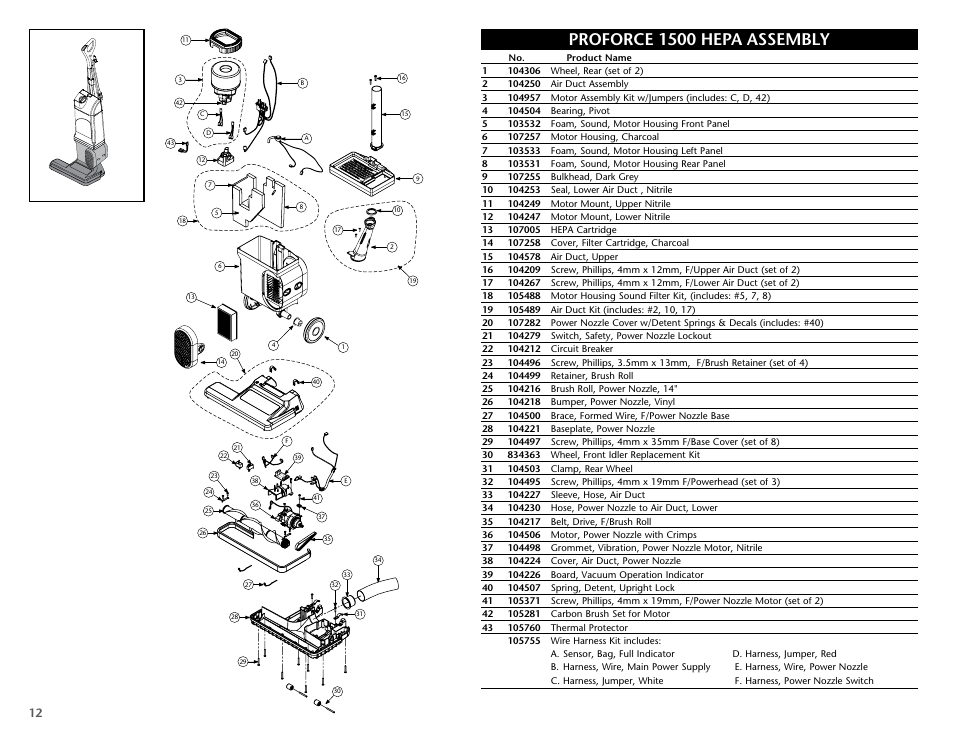 Proforce 1500 hepa assembly | ProTeam ProForce 1500 HEPA User Manual | Page 14 / 20