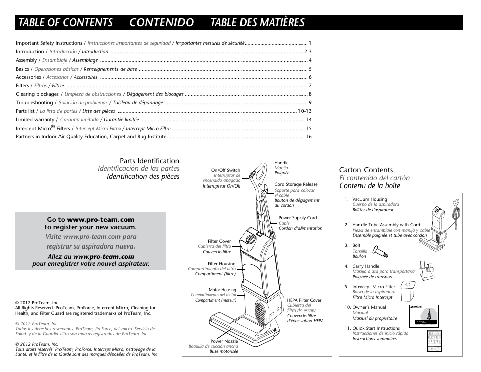 ProTeam ProForce 1500 HEPA User Manual | Page 2 / 20