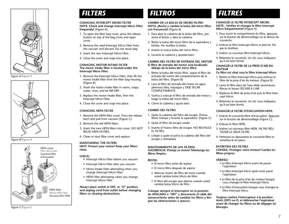 Filters, Filtros, Filtres | ProTeam ProForce 1500 HEPA User Manual | Page 9 / 20