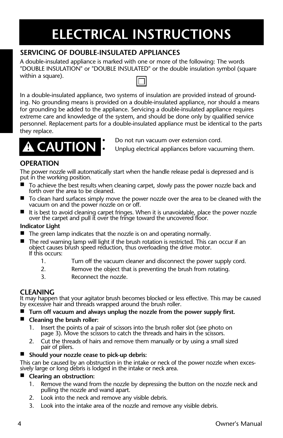 Electrical instructions, Caution | ProTeam Wessel-Werk Electric Power Nozzle User Manual | Page 4 / 20