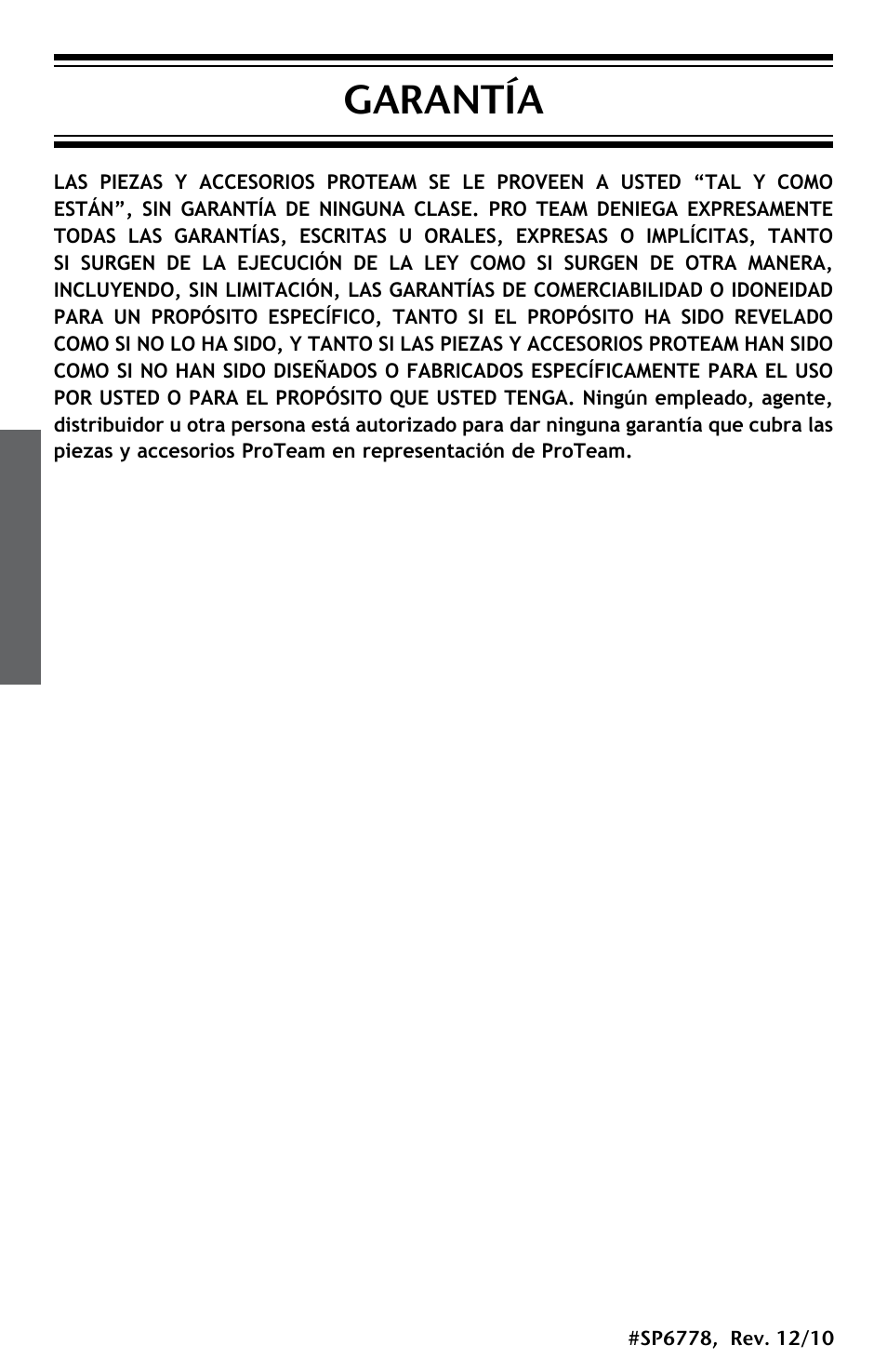 Garantía | ProTeam ProGuard Front Mount Squeegee User Manual | Page 16 / 24