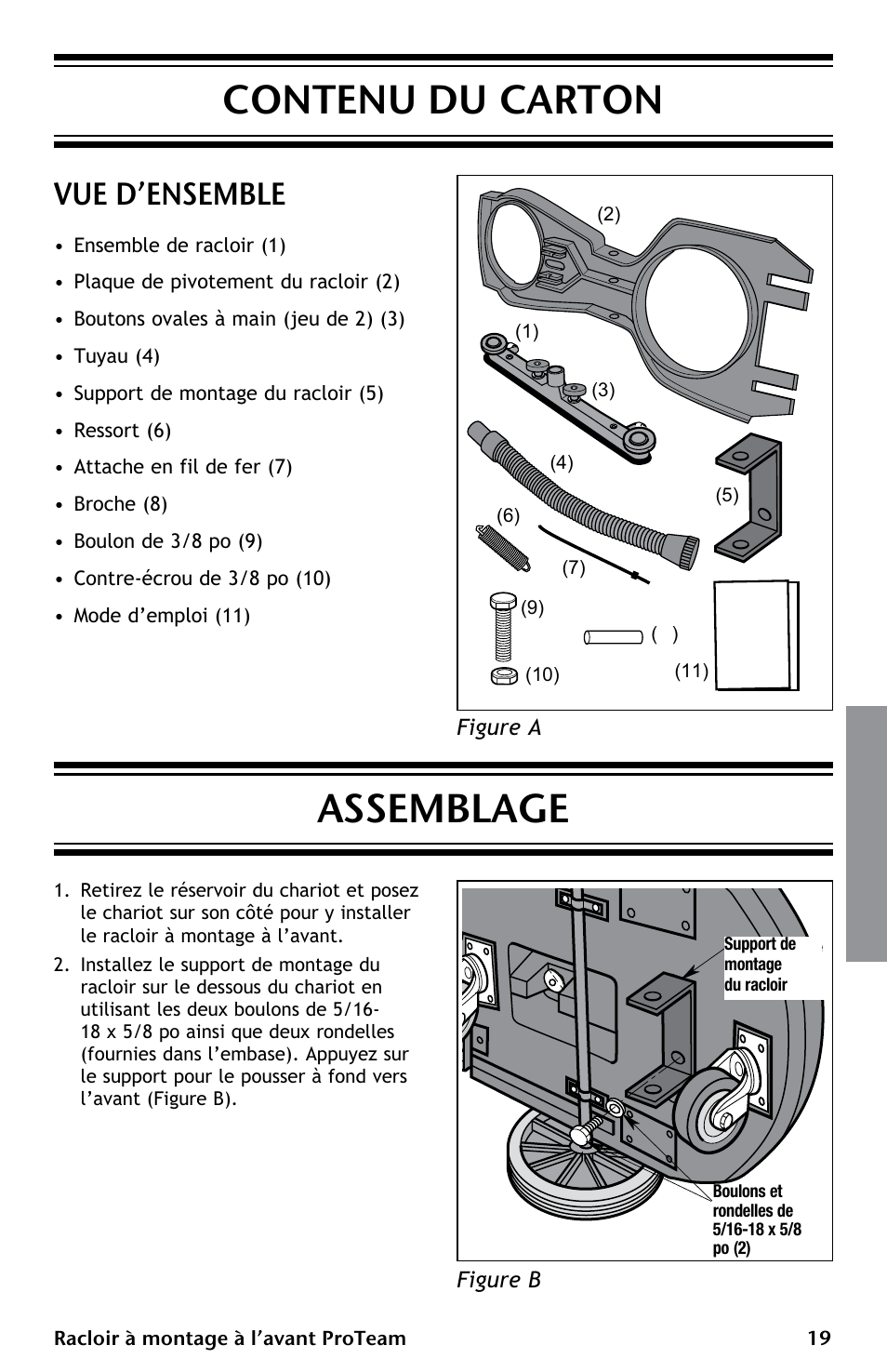 Contenu du carton, Assemblage, Vue d’ensemble | ProTeam ProGuard Front Mount Squeegee User Manual | Page 19 / 24