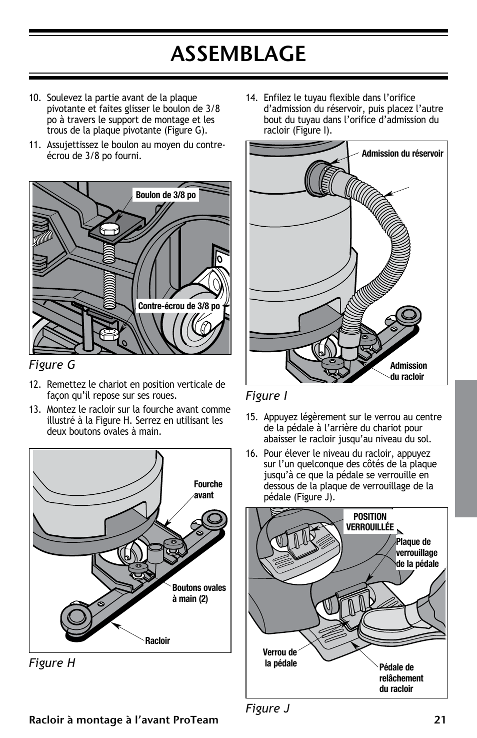 Assemblage, Figure g, Figure h | Figure i, Figure j | ProTeam ProGuard Front Mount Squeegee User Manual | Page 21 / 24