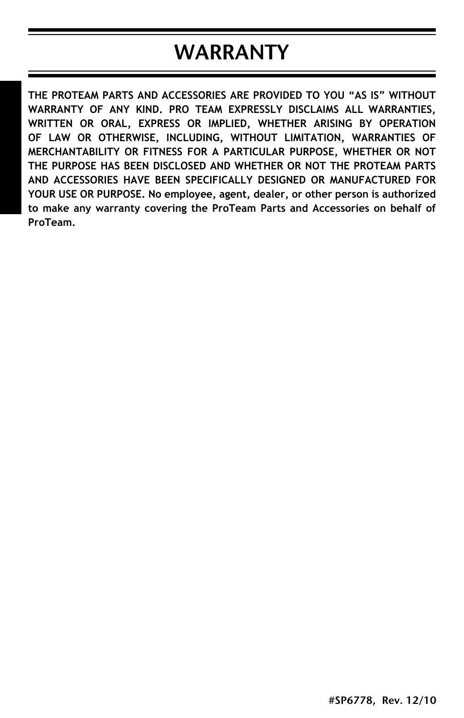 Warranty | ProTeam ProGuard Front Mount Squeegee User Manual | Page 8 / 24