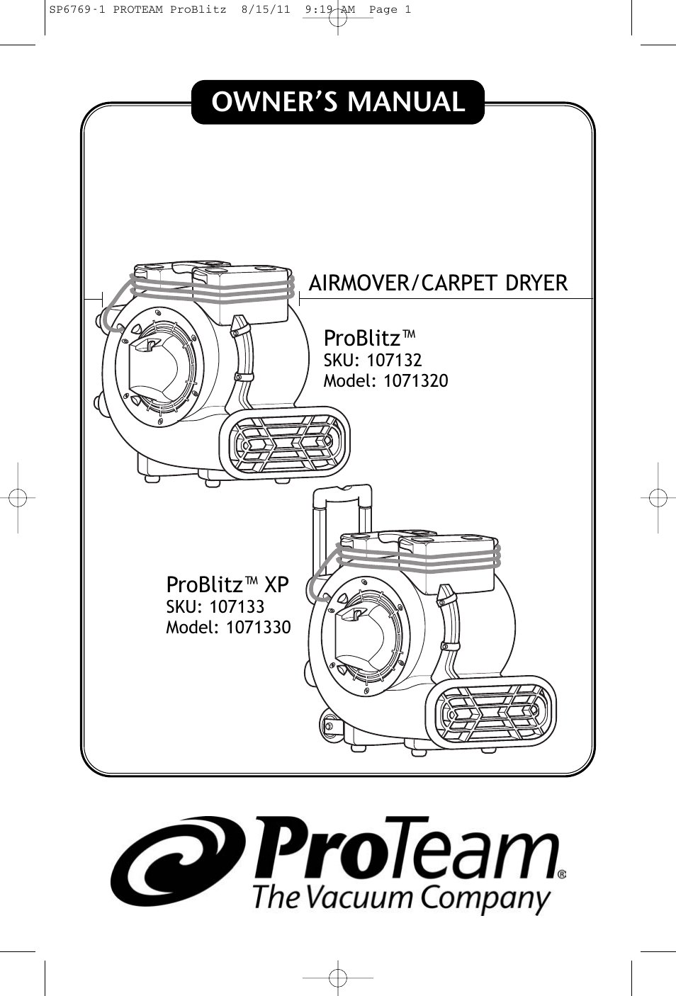 ProTeam ProBlitz XP User Manual | 48 pages