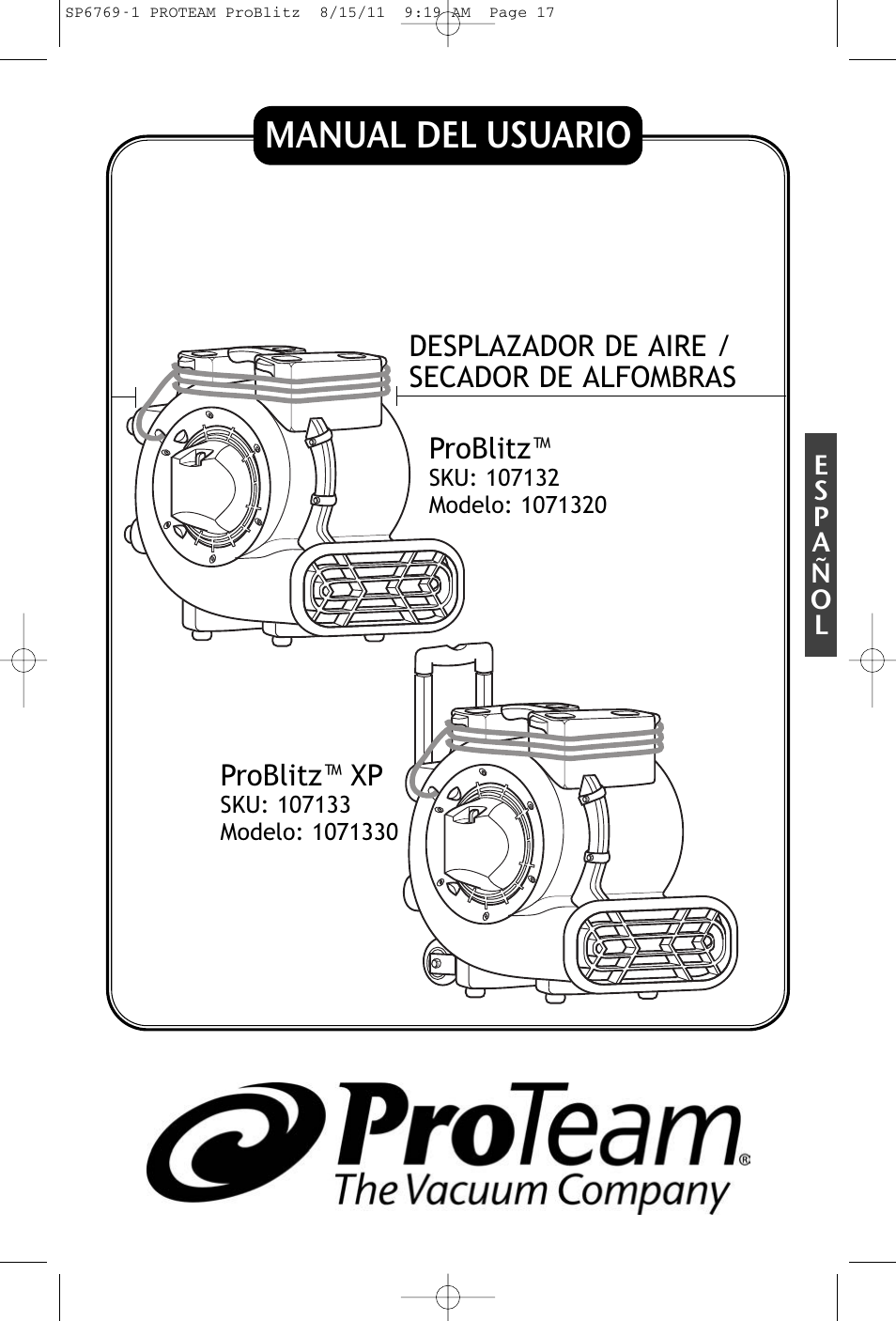 Manual del usuario | ProTeam ProBlitz XP User Manual | Page 17 / 48