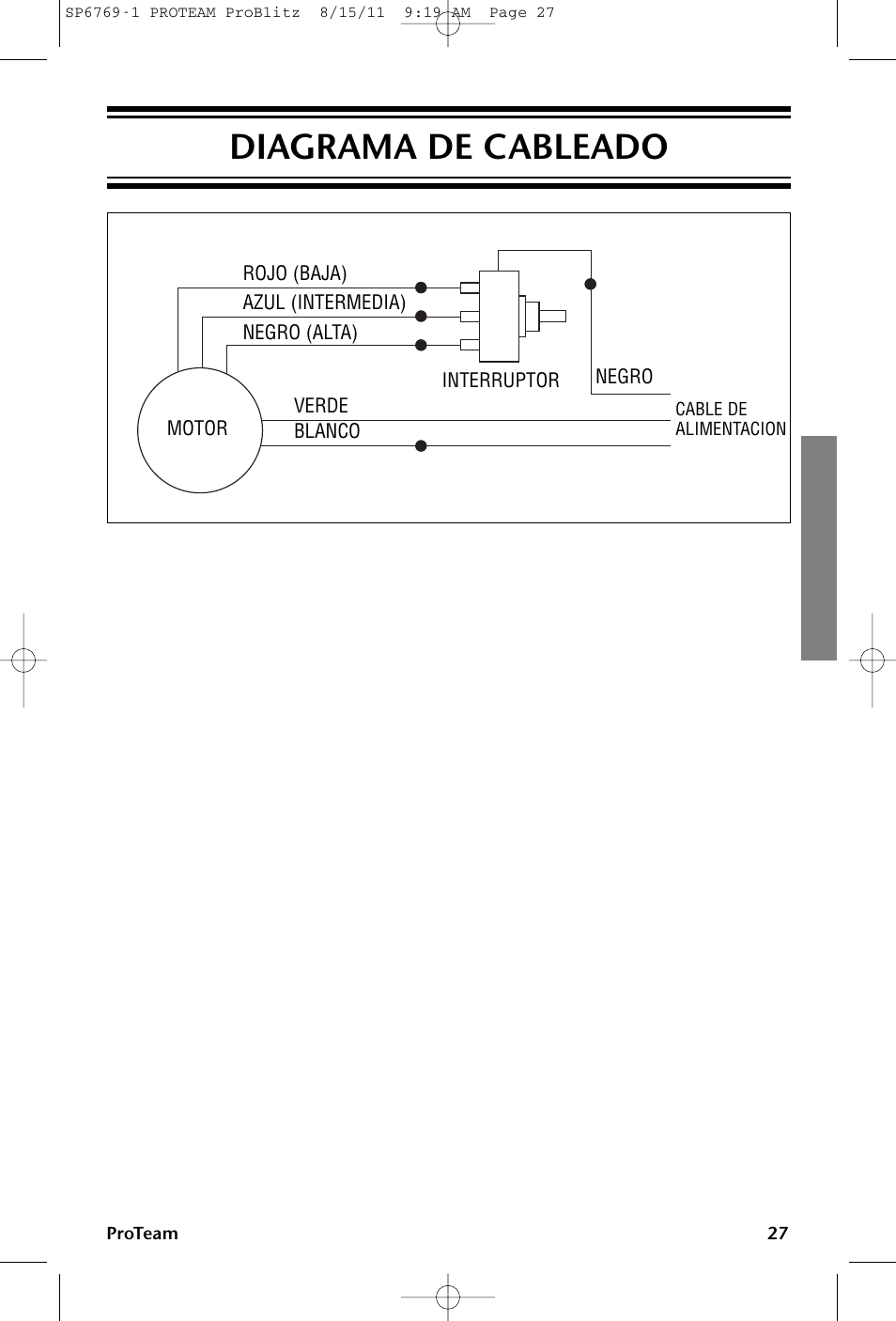 Diagrama de cableado | ProTeam ProBlitz XP User Manual | Page 27 / 48