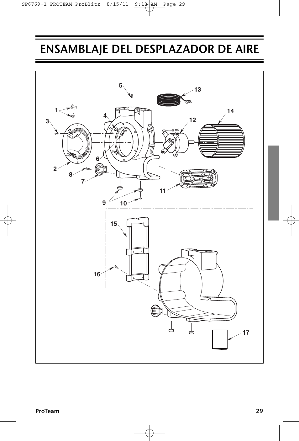 Ensamblaje del desplazador de aire | ProTeam ProBlitz XP User Manual | Page 29 / 48