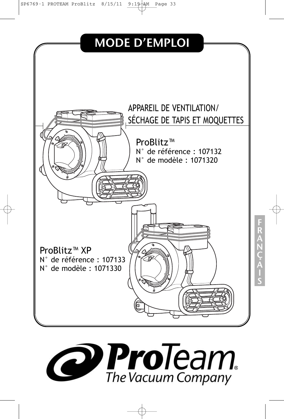 Mode d’emploi | ProTeam ProBlitz XP User Manual | Page 33 / 48