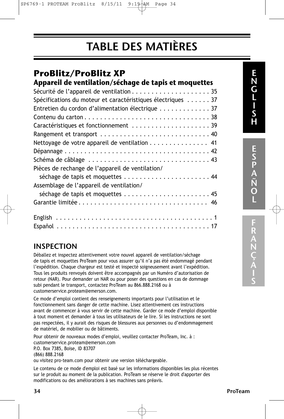 ProTeam ProBlitz XP User Manual | Page 34 / 48