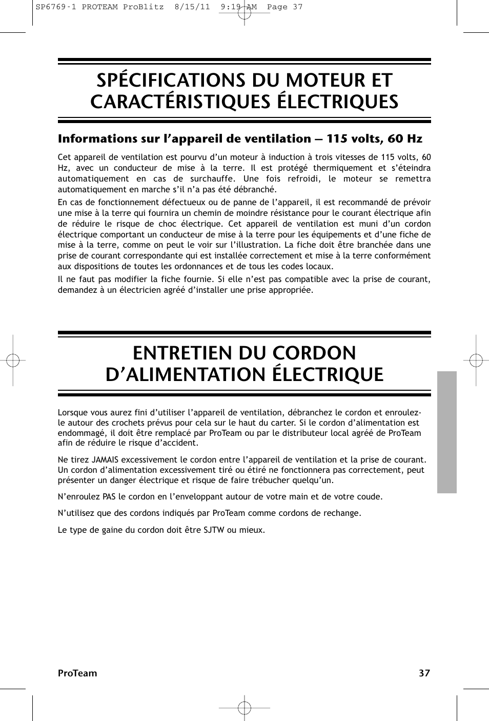 ProTeam ProBlitz XP User Manual | Page 37 / 48